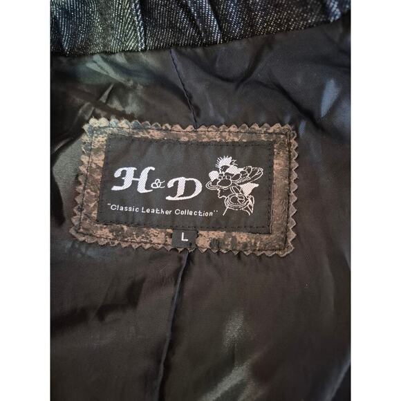 H&D Classic Leather Moto Jacket‎ leather and denim destressed look womens large - Picture 4 of 6